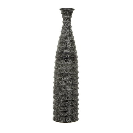 DecMode 24" Black Ceramic Vase with Ripple Texture