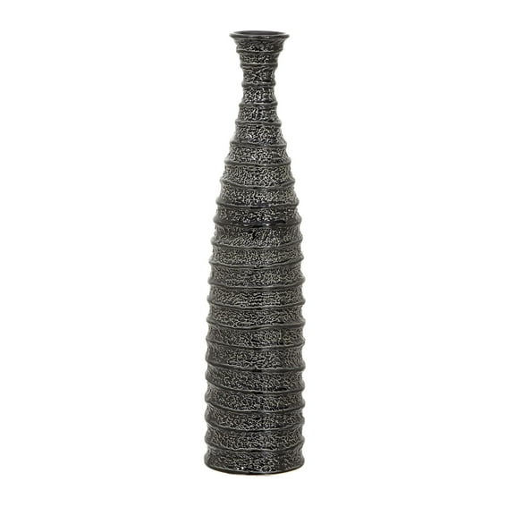 DecMode 24" Black Ceramic Vase with Ripple Texture
