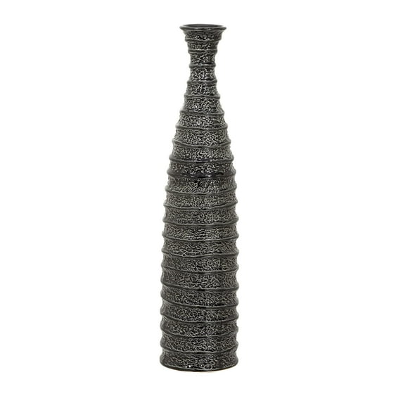 DecMode 24" Black Ceramic Decorative Vase with Ripple Texture