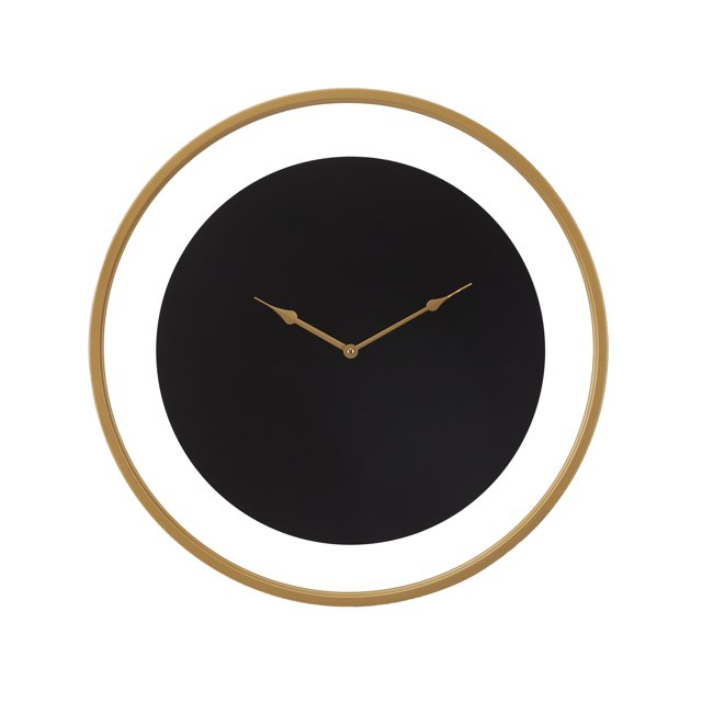 DecMode 24" Black Metal Wall Clock with Gold Accents