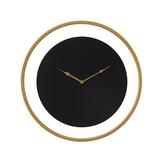 DecMode 24" Black Metal Wall Clock with Gold Accents