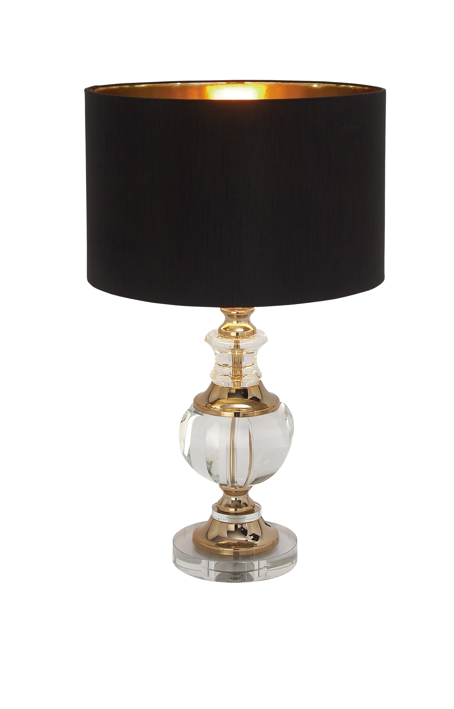 Black and Gold Crystal Nightstand Lamp with Drum Shade