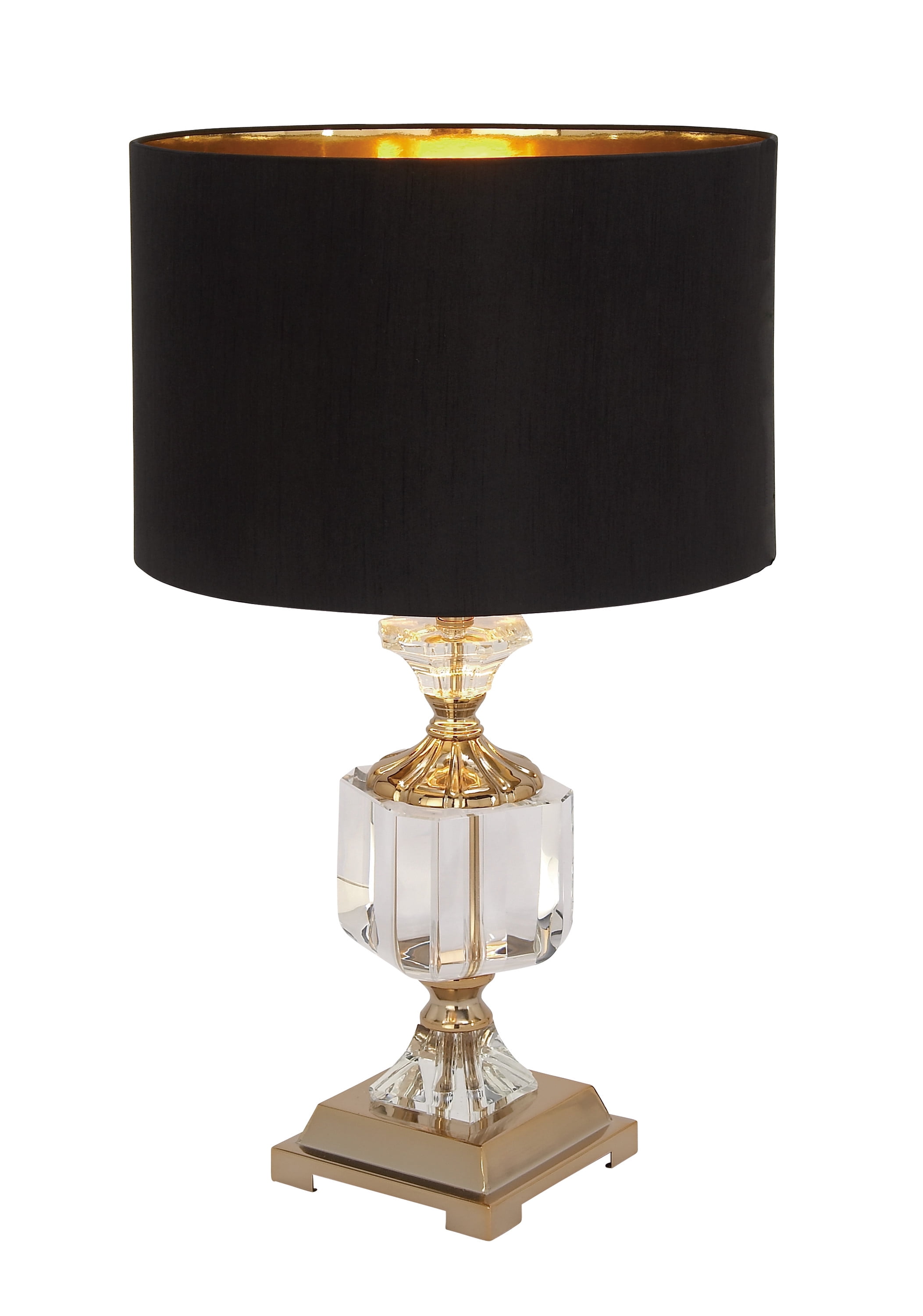 24" Black Crystal Table Lamp with Gold Accents
