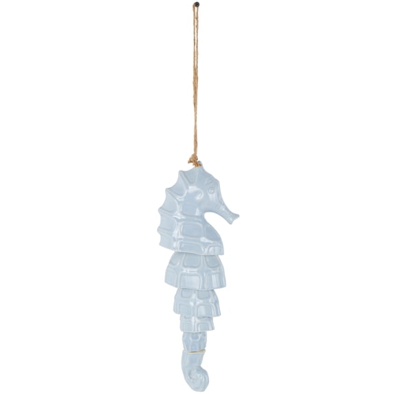 DecMode 24" Blue Ceramic Sea Horse Windchime with Brown Rope