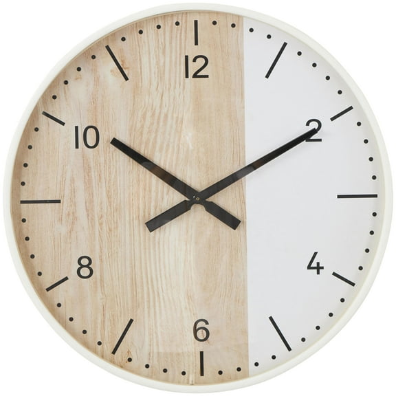 DecMode 24" Brown Wooden Two-Toned Wall Clock with White Accents