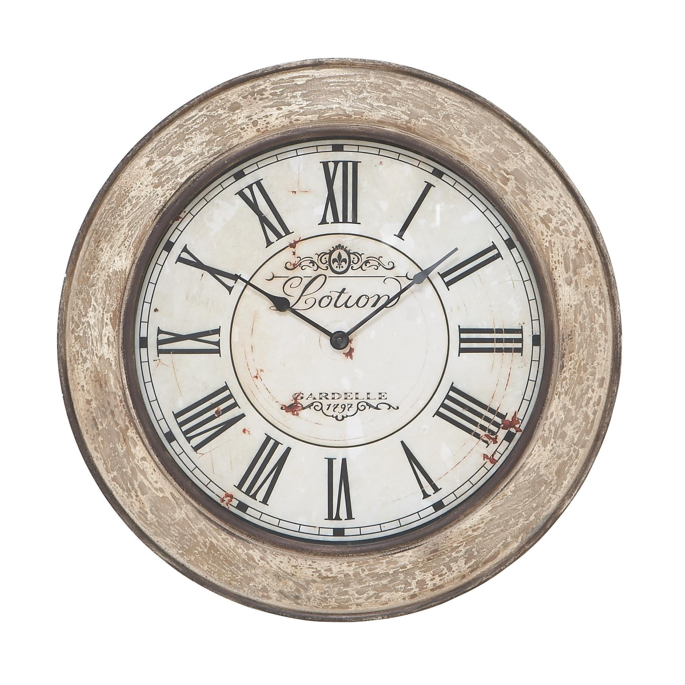 DecMode 24" Cream Wooden Fleur De Lis Distressed Wall Clock