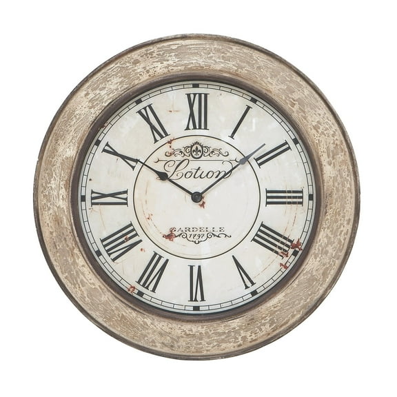 DecMode 24" Cream Wooden Fleur De Lis Distressed Wall Clock