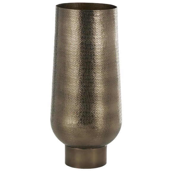 DecMode 24" Geometric Textured Wide Floor Brass Aluminum Metal Vase with Elevated Base