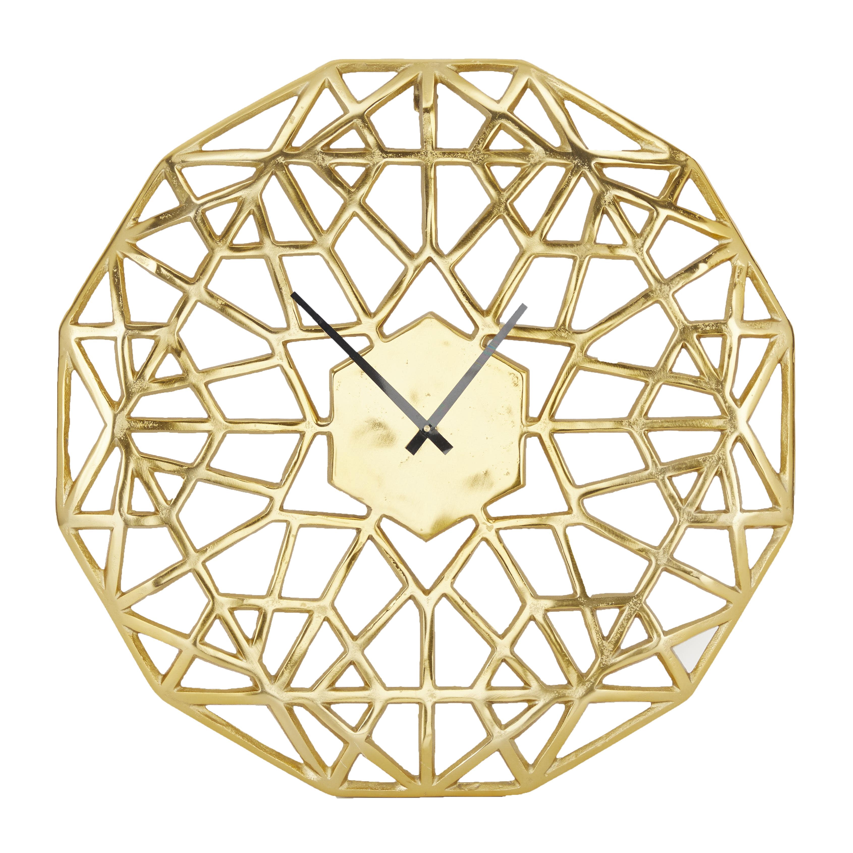 DecMode 24" Gold Aluminum Geometric Wall Clock with Cut Out Design