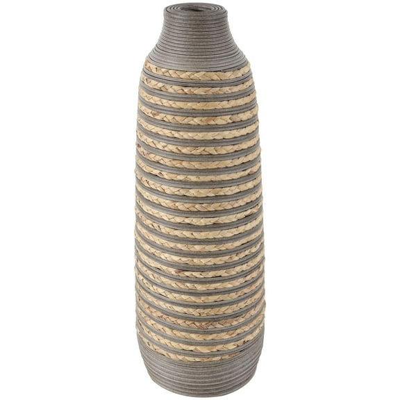 DecMode 24" Handmade Braided Brown Seagrass Vase with Layered Gray Paneling