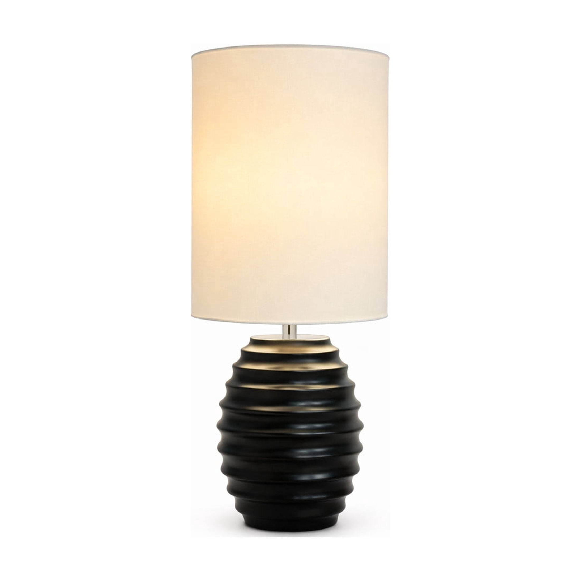 DecMode 24" Handmade Ribbed Black Table Lamp with White Linen Shade