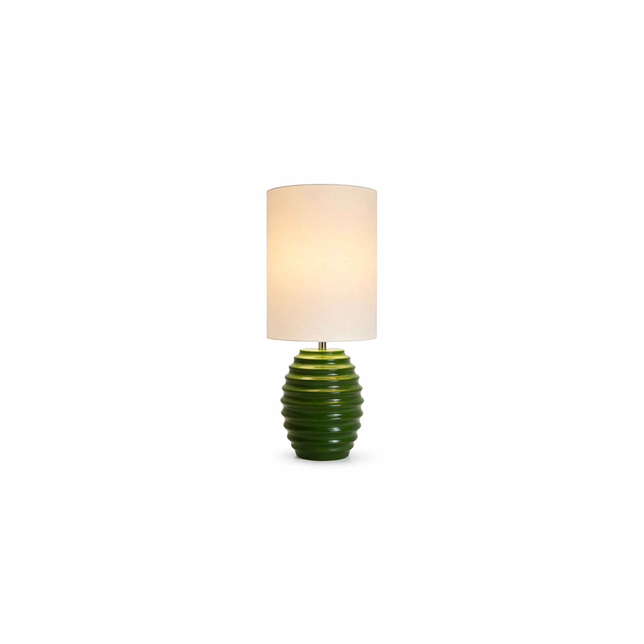 DecMode 24" Handmade Ribbed Green Table Lamp with White Linen Shade