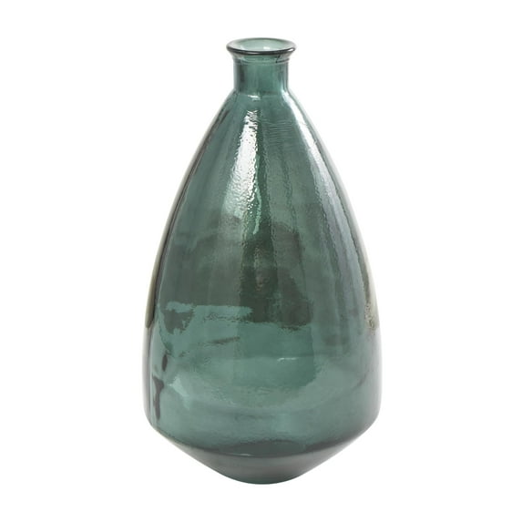 DecMode 24" Handmade Spanish Bottle Neck Tapered Bell Shaped Green Recycled Glass Vase