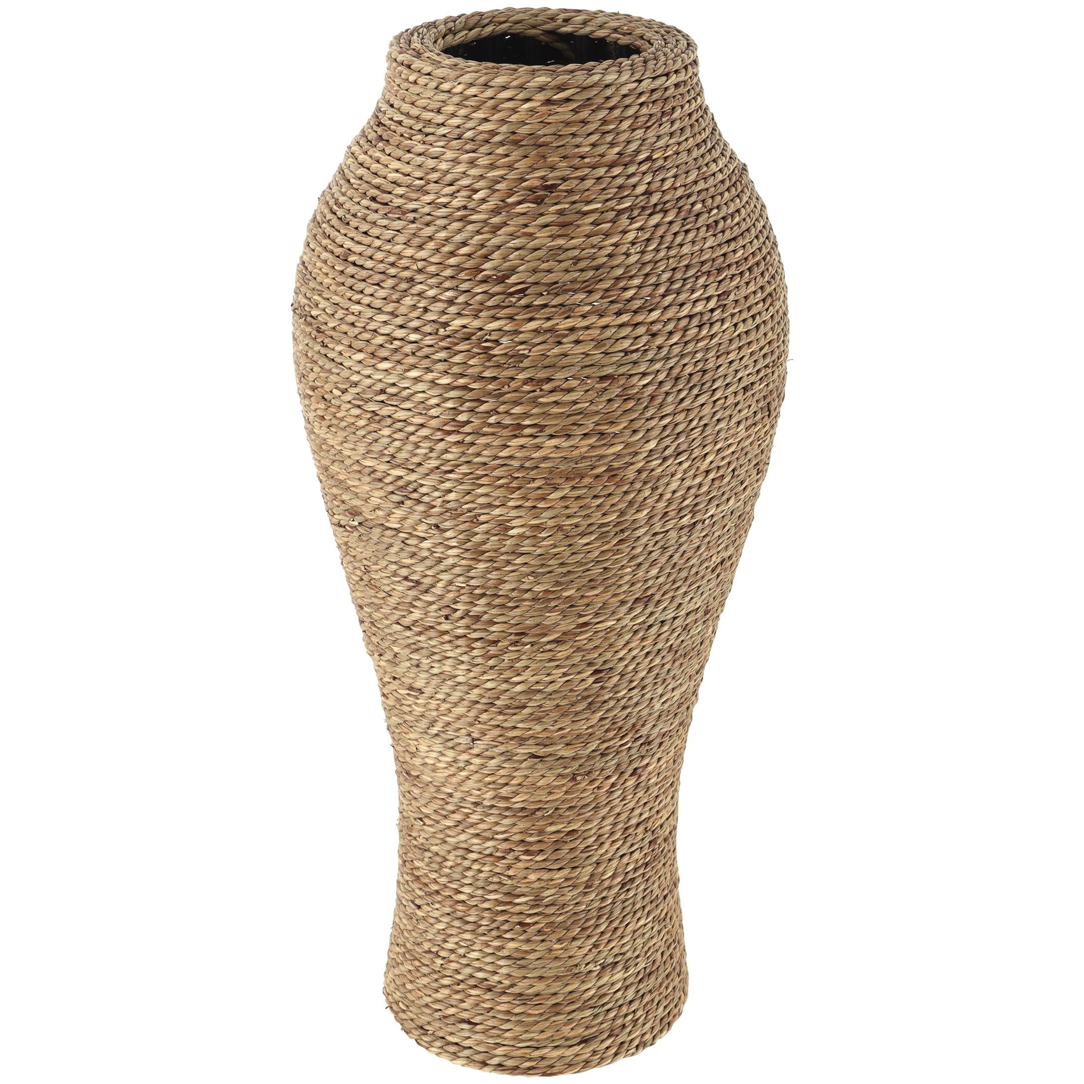 DecMode 24" Handmade Tall Wrapped Brown Seagrass Vase