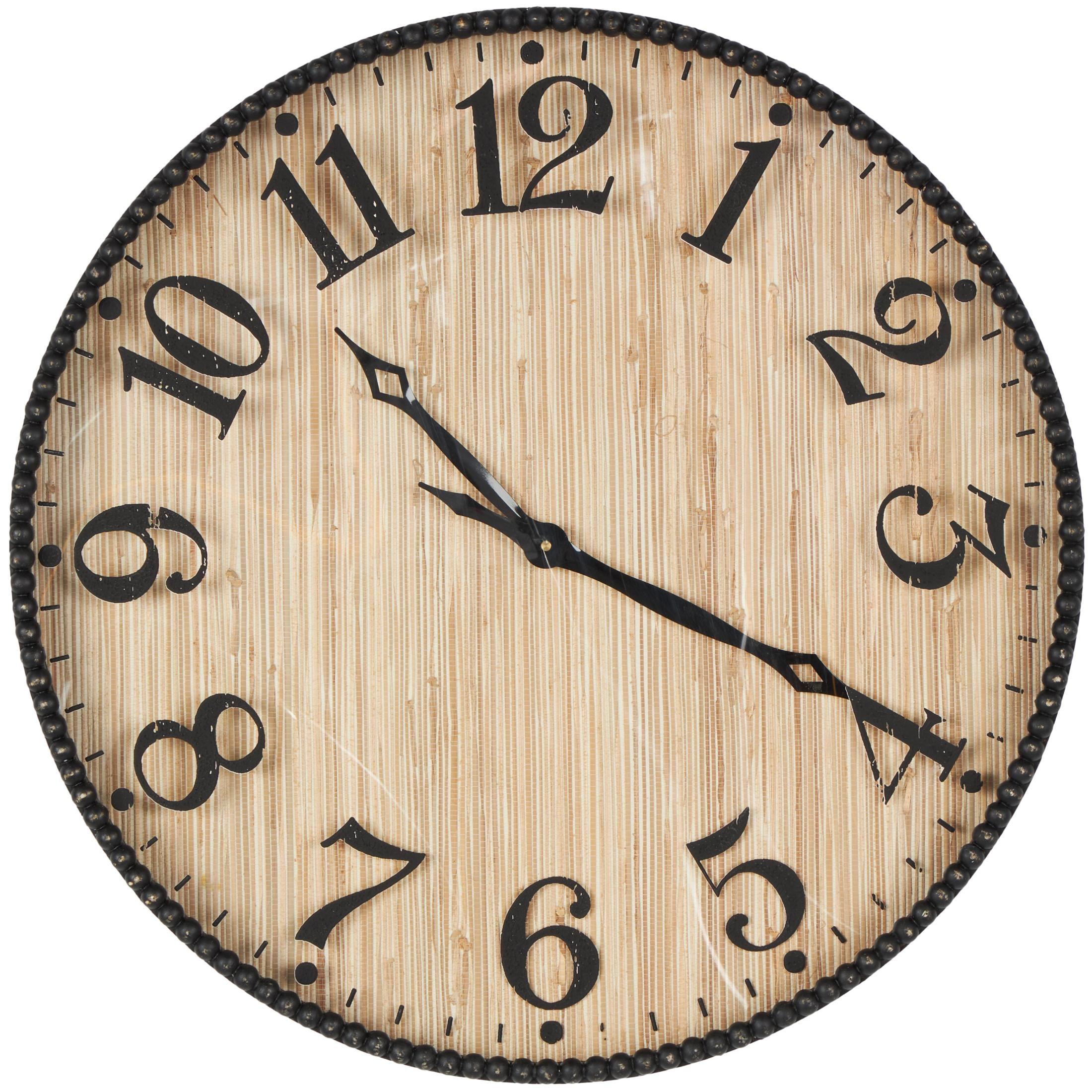 DecMode 24" Light Brown Wood Distressed Wall Clock with Beaded Wood Frame