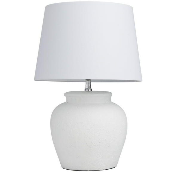 DecMode 24" Pot Inspired White Table Lamp with White Linen Shade