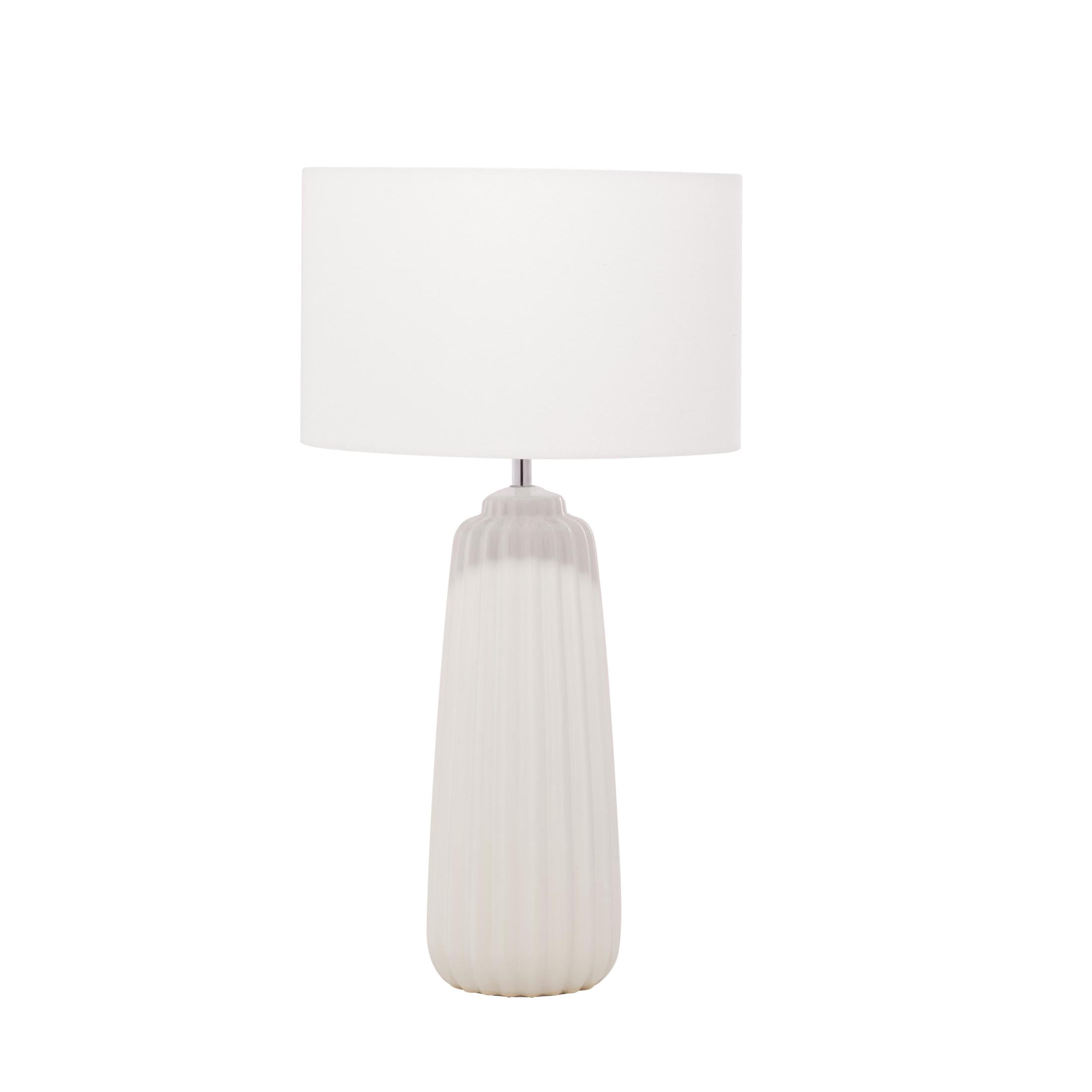 DecMode 24" Ribbed White Table Lamp with White Fabric Shade