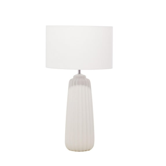 DecMode 24" Ribbed White Table Lamp with White Fabric Shade
