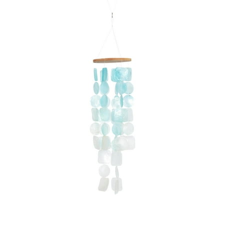 DecMode 24" Teal Capiz Shell Ombre Waterfall Geometric Windchime with Wood Top