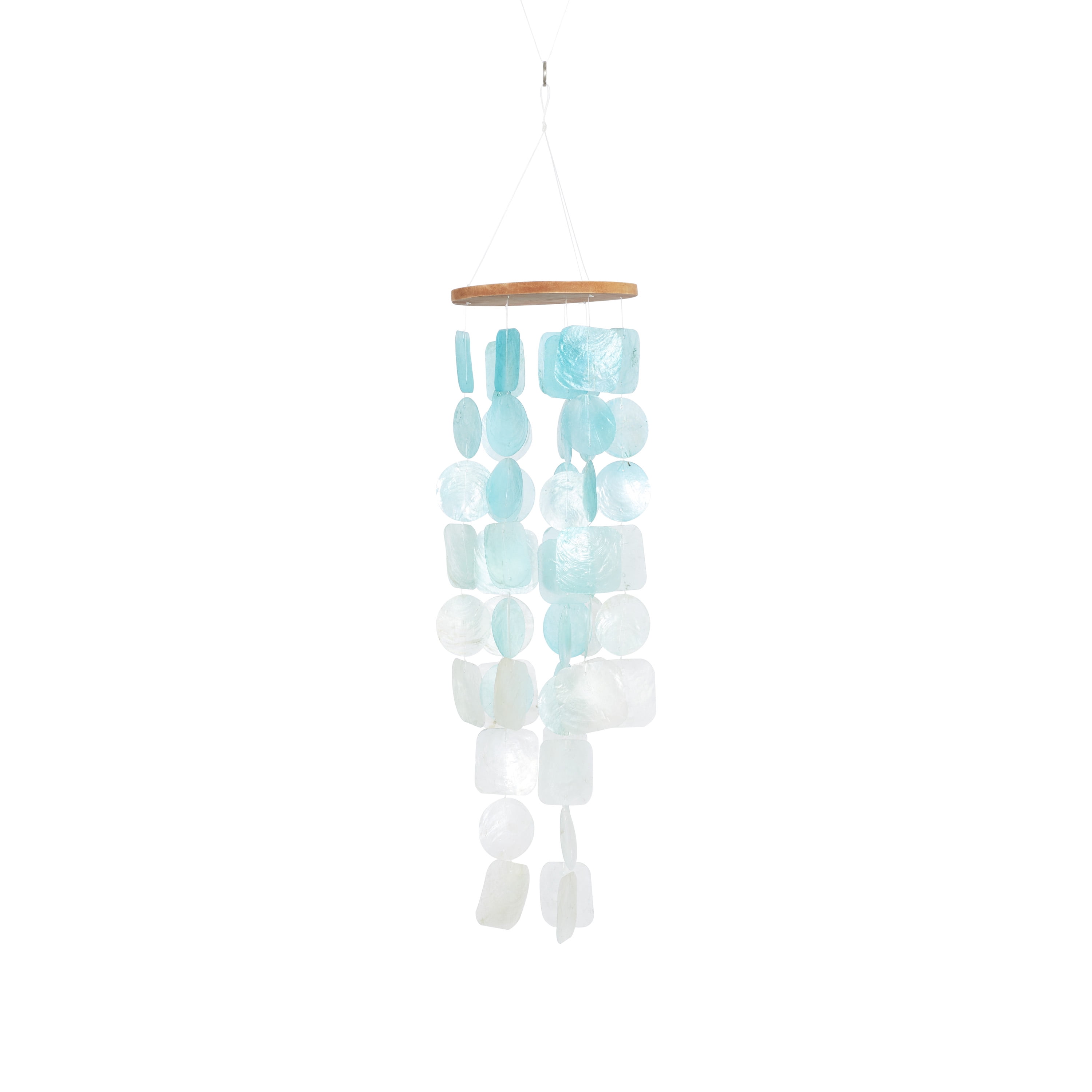 Teal and White Capiz Shell Waterfall Wind Chime, 24 Inches