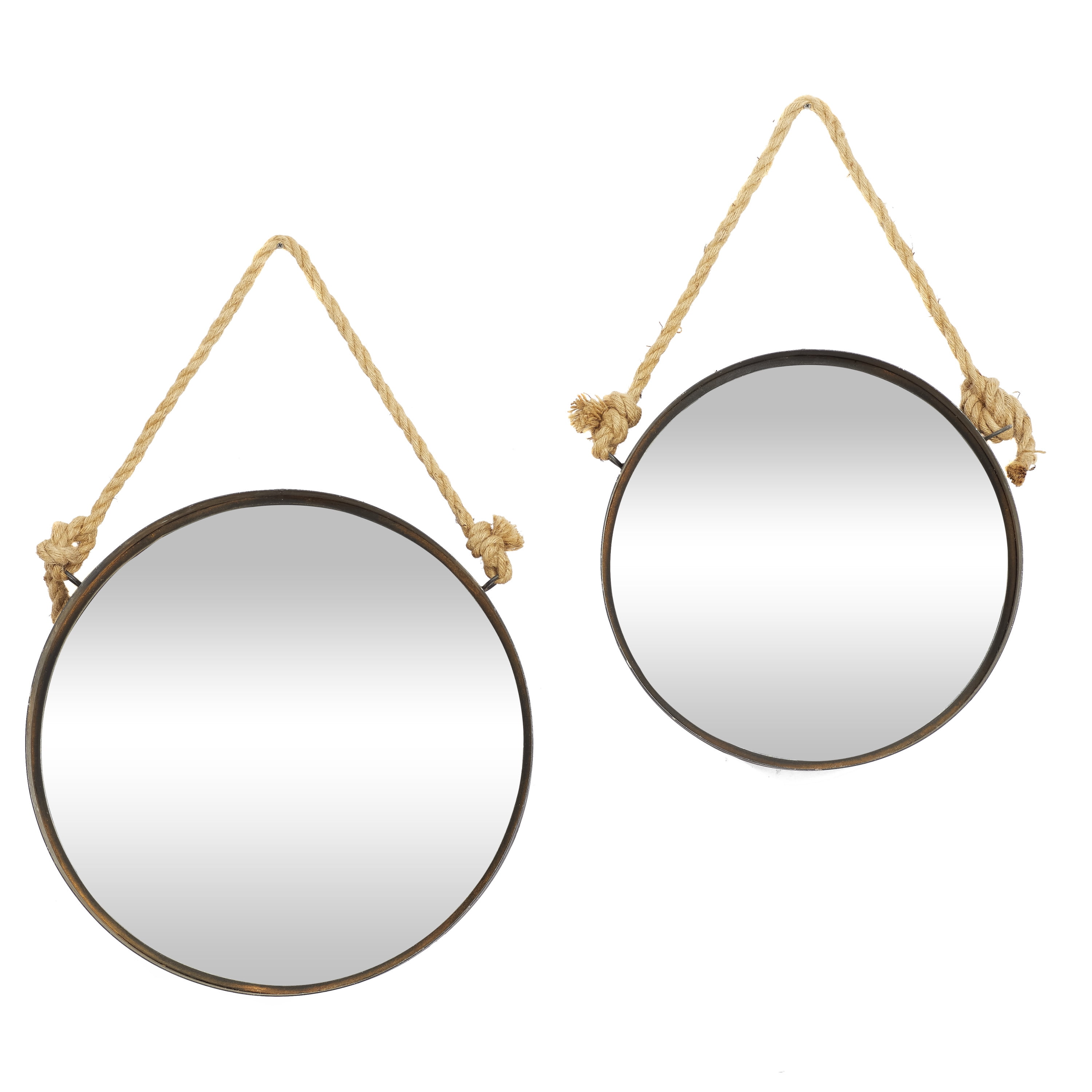 Brown Round Metal Wall Mirrors with Jute Rope Set