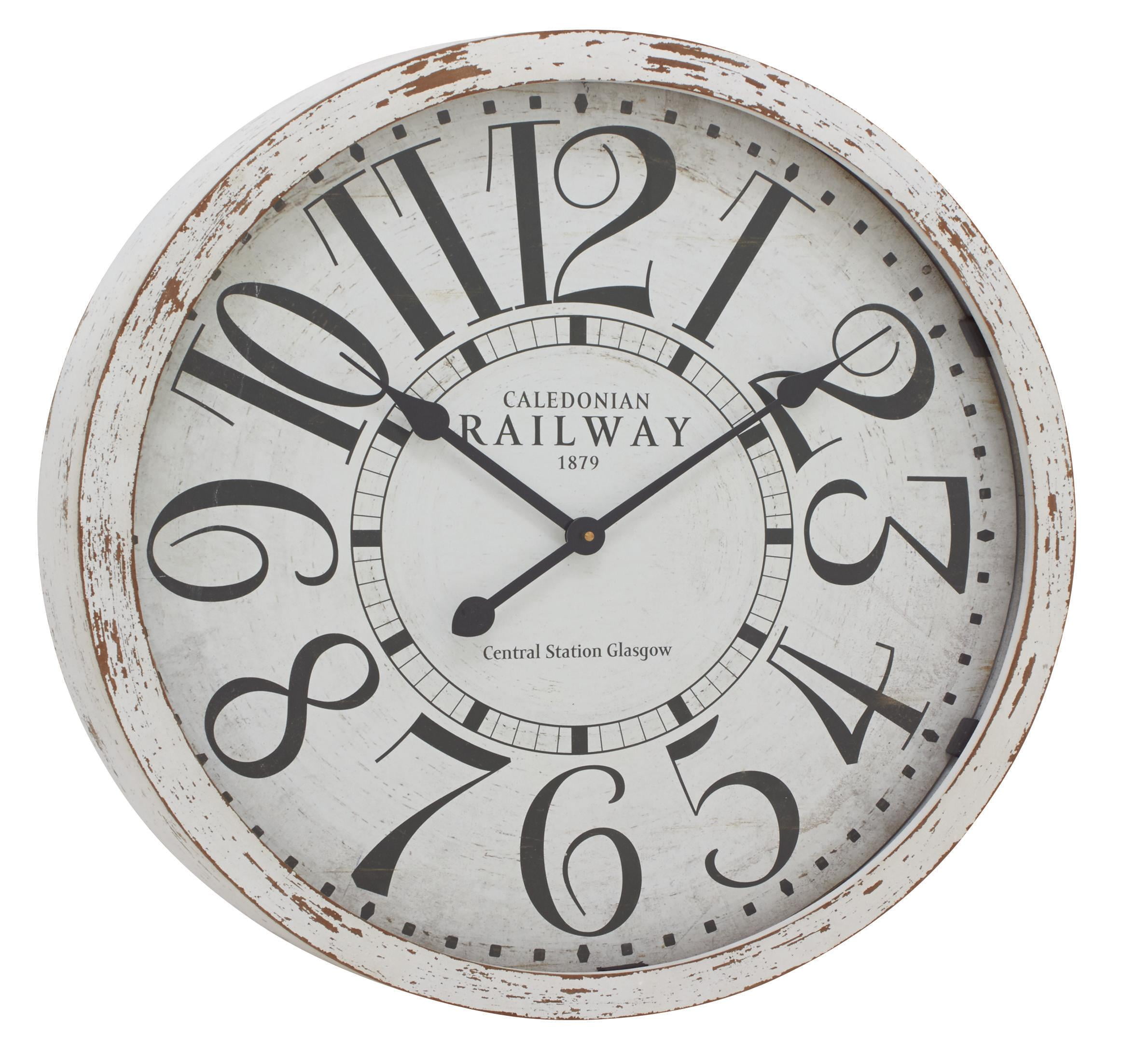 24" Distressed White Wooden Vintage Round Wall Clock