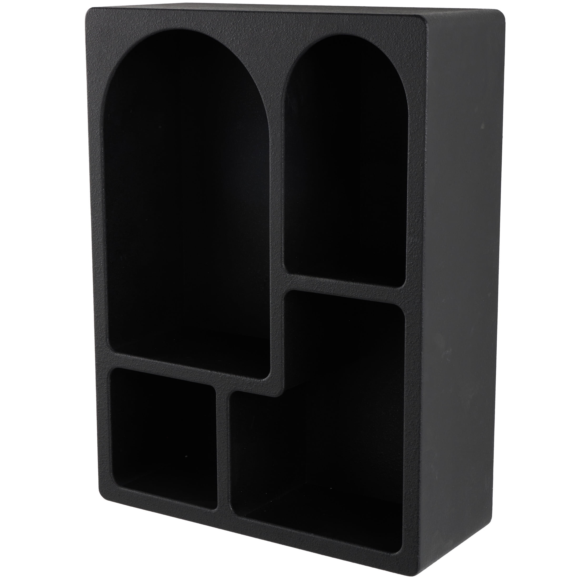 DecMode 24" x 10" 4-Tier Black Geometric Wall Shelf with Arched Block Shapes