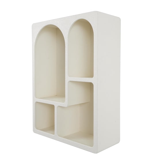 DecMode 24" x 10" 4-Tier Cream Geometric Wall Shelf with Arched Block Shapes