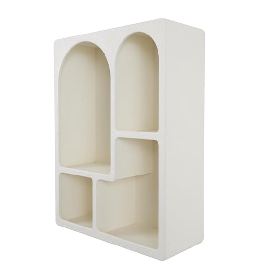 DecMode 24" x 10" 4-Tier Cream Geometric Wall Shelf with Arched Block Shapes