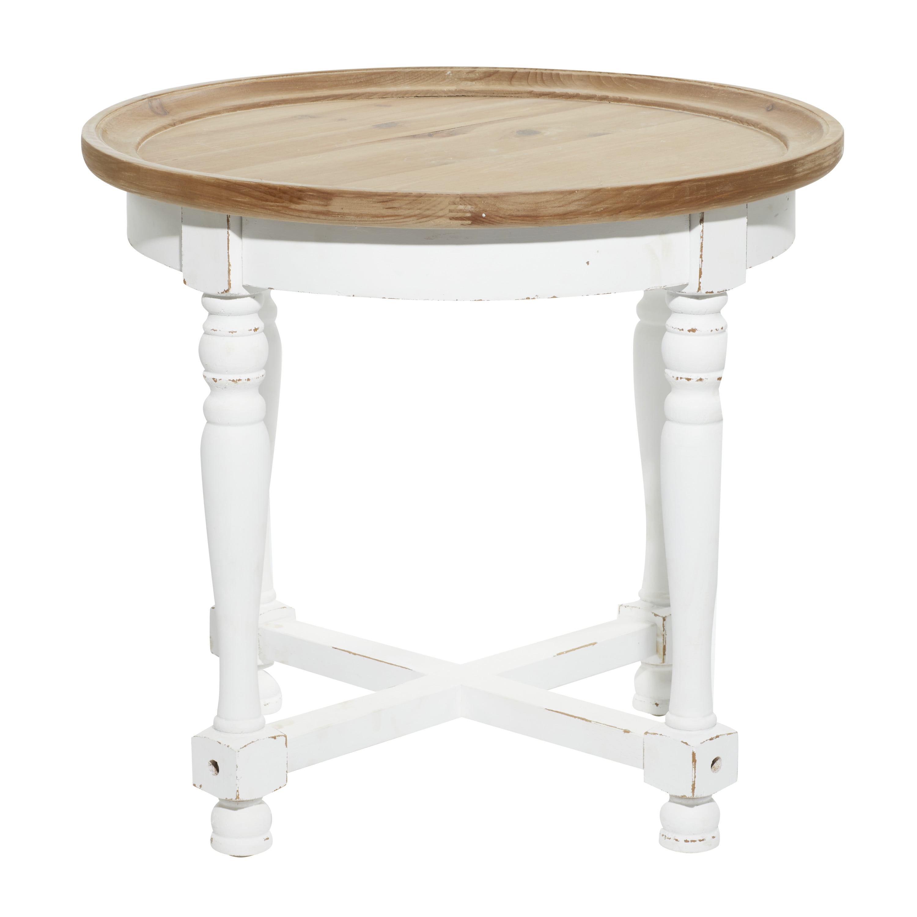 White and Brown Round Wood Accent Table with Spindle Legs