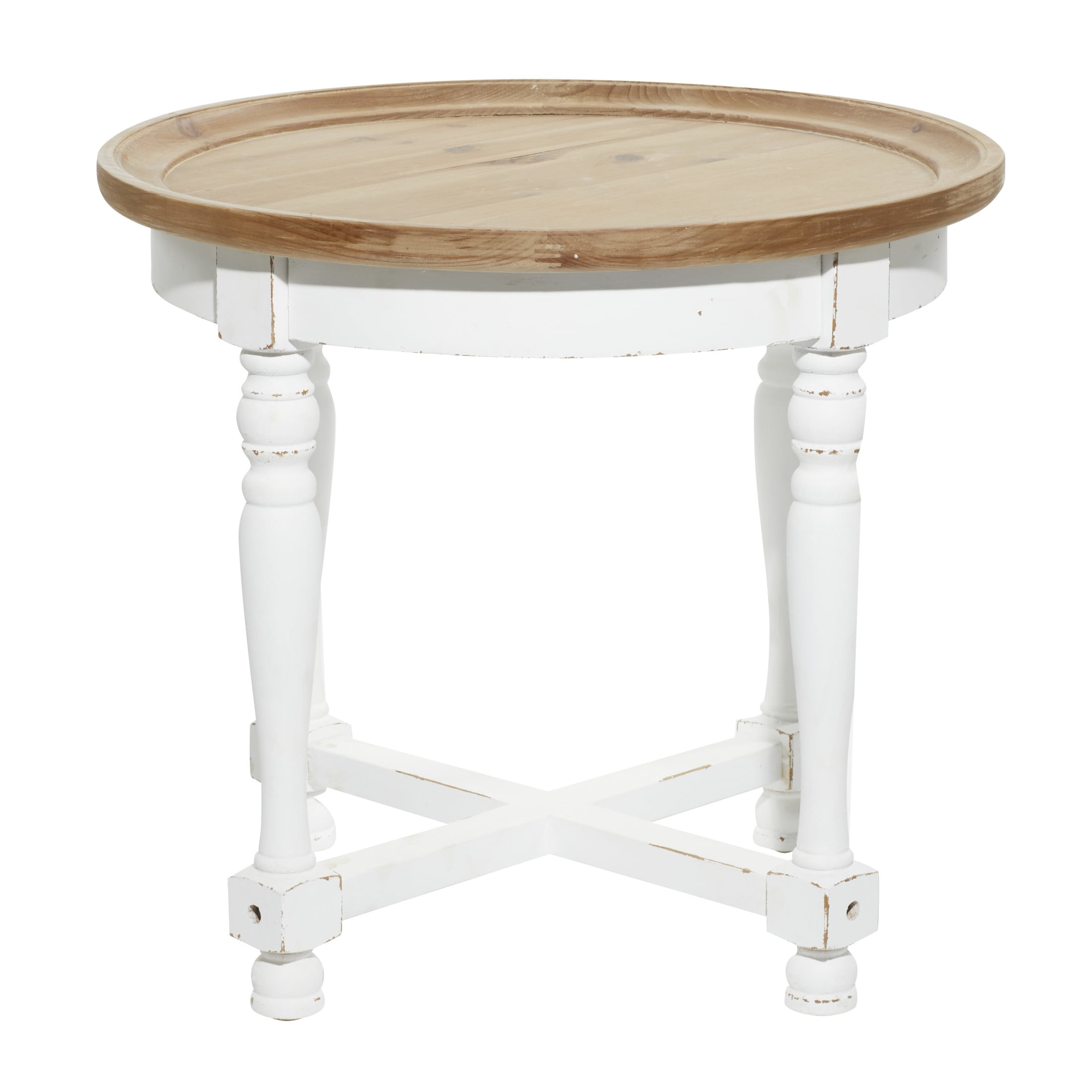 DecMode 24" x 22" White Wood Accent Table with Brown Wood Top, 1-Piece