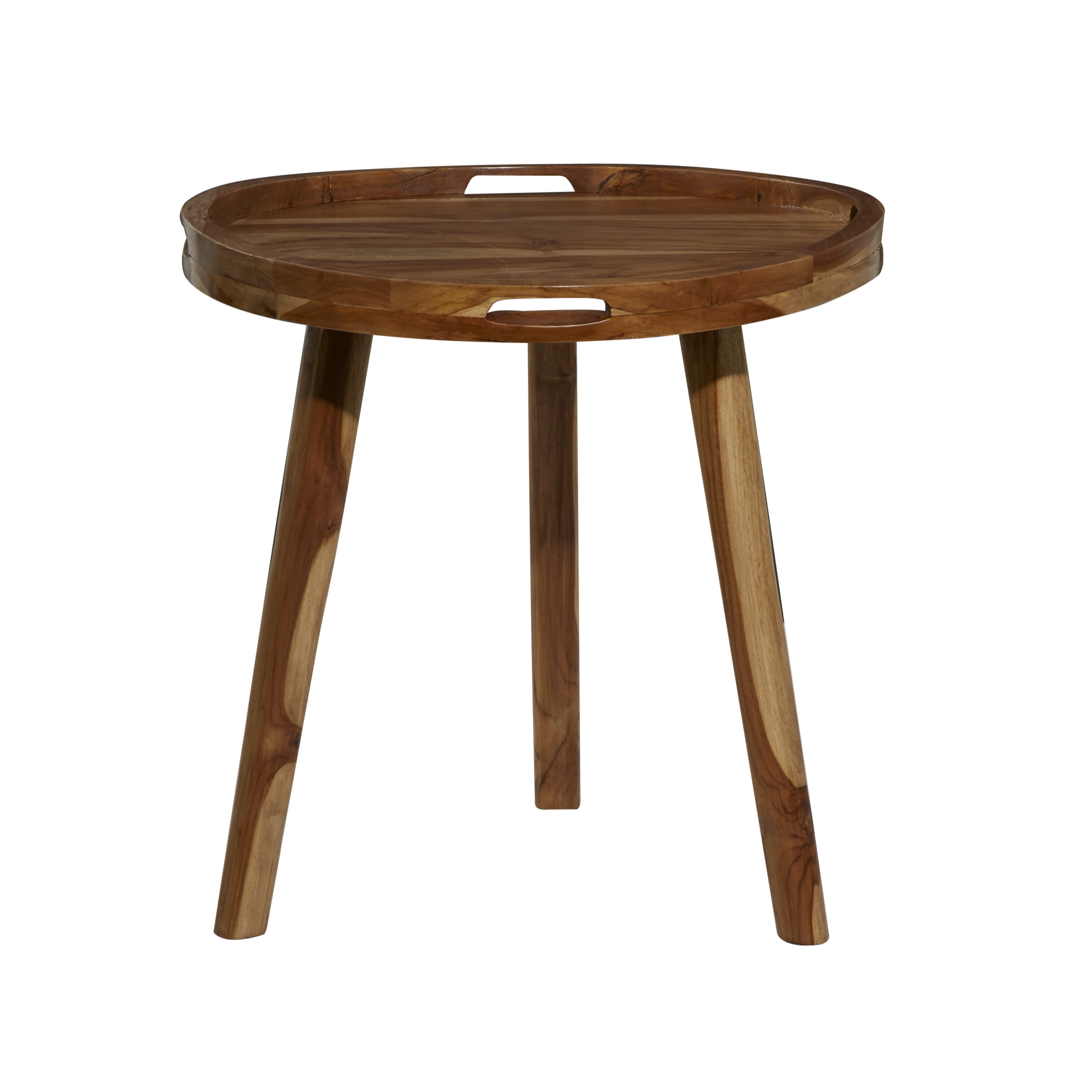 Elegant Round Teak Wood Side Table with Tripod Base - 25" Brown