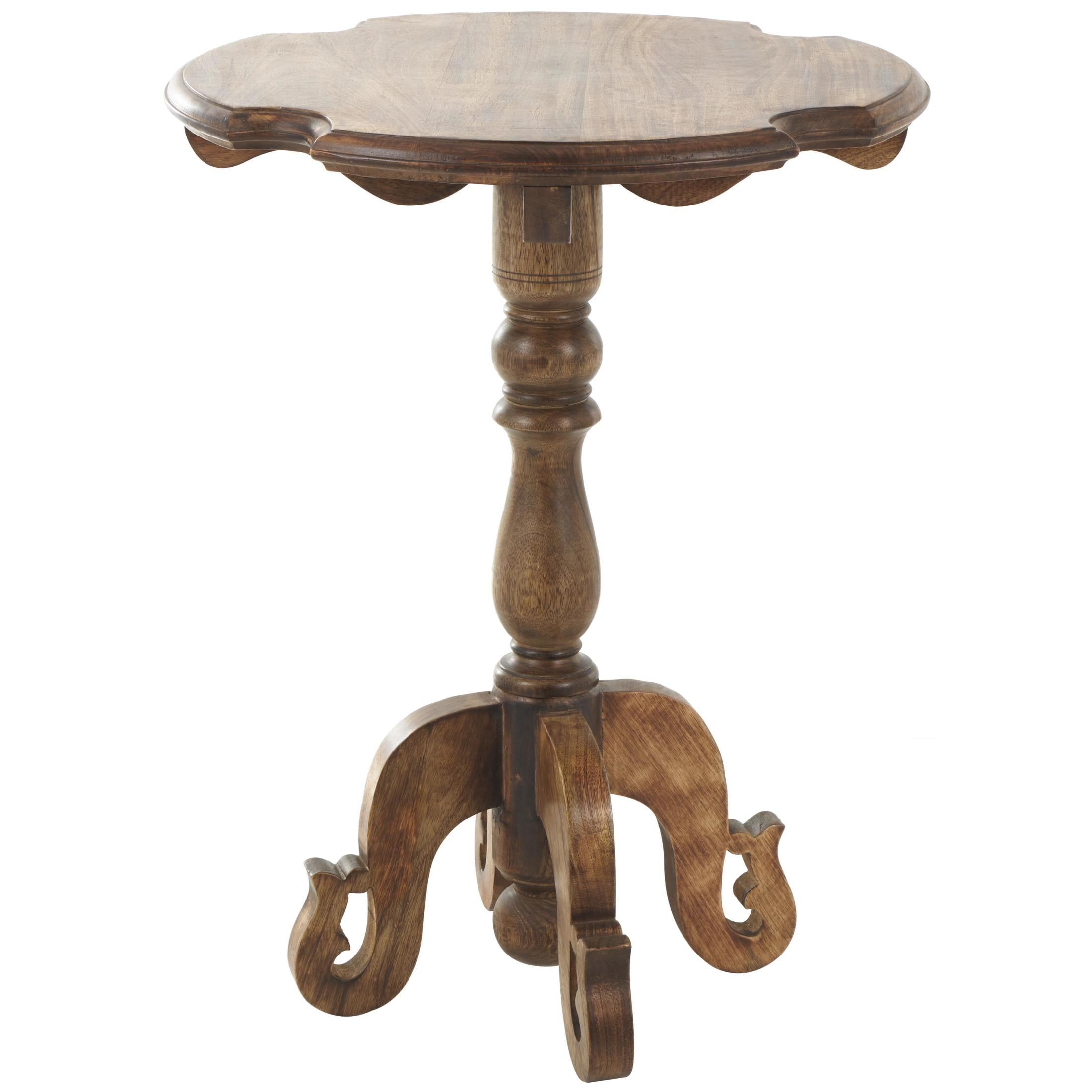 DecMode 24" x 31" Brown Mango Wood Turned Accent Table with Scrolled Legs and Cutout Tabletop, 1-Piece