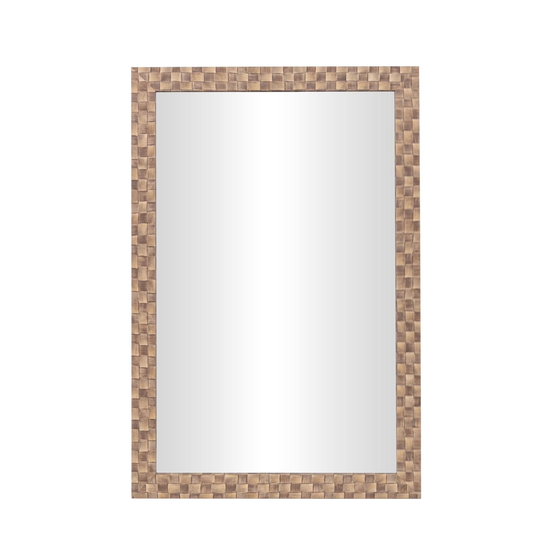 DecMode 24" x 36" Brown Wall Mirror with Checkered Pattern Frame