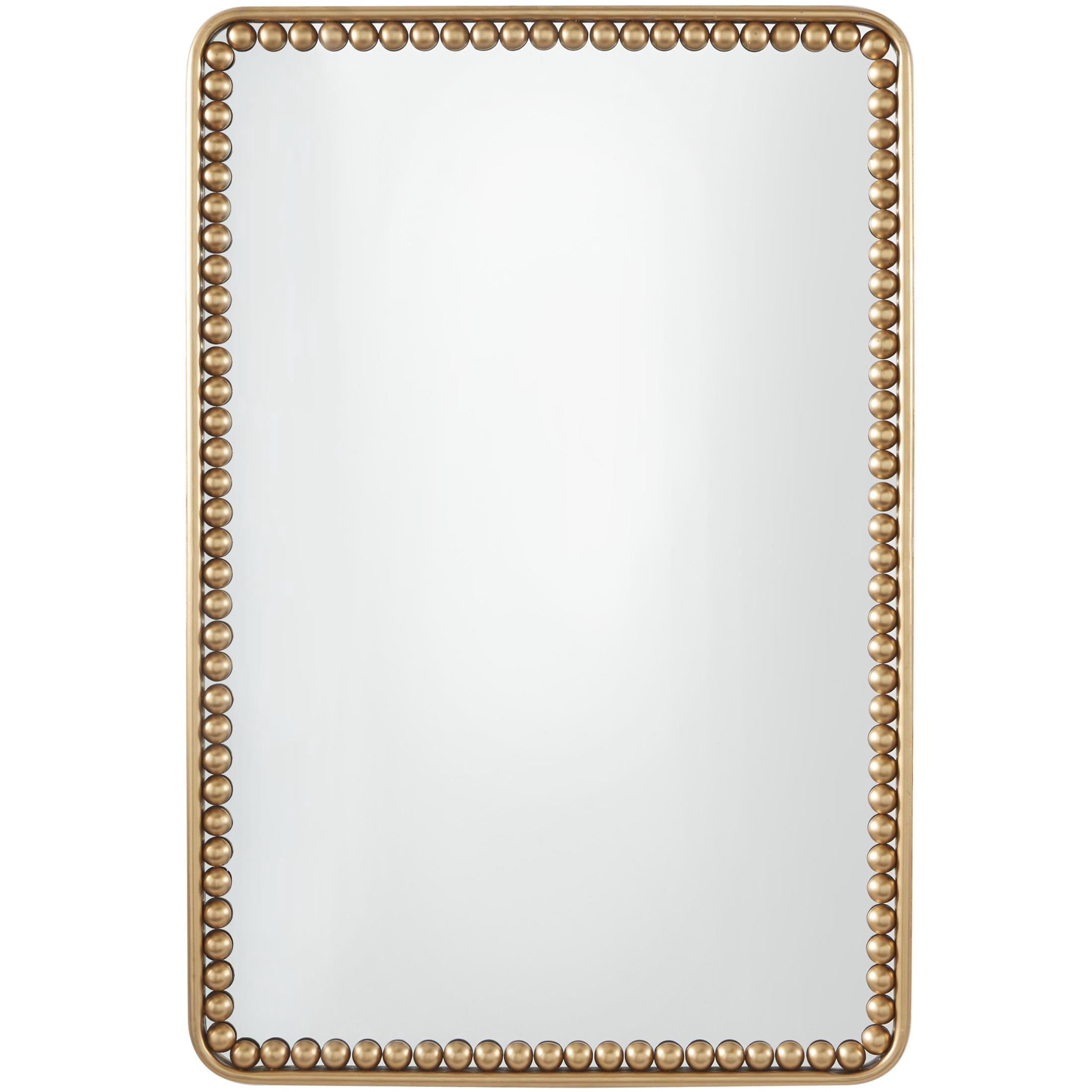 DecMode 24" x 36" Gold Rectangular Beaded Wall Mirror