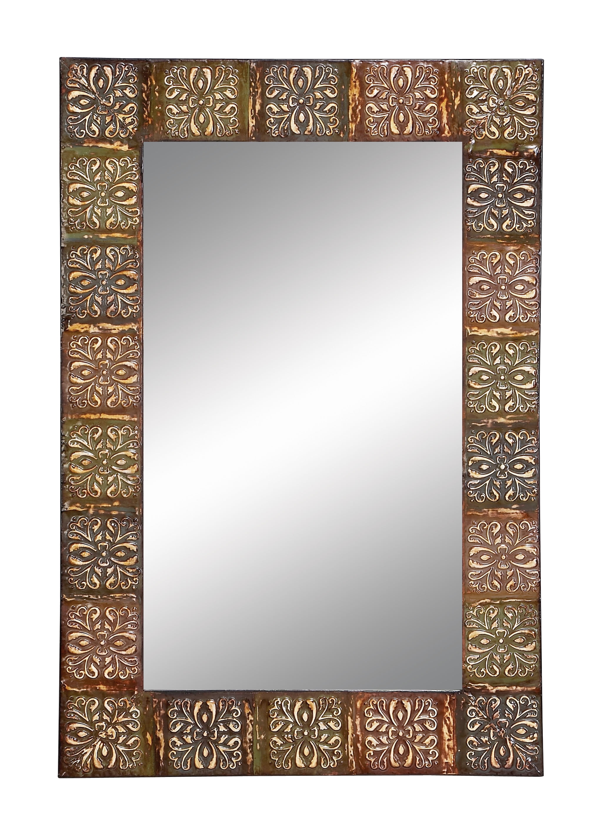 Ornate Floral Embossed 24" x 36" Multicolor Metal Wall Mirror