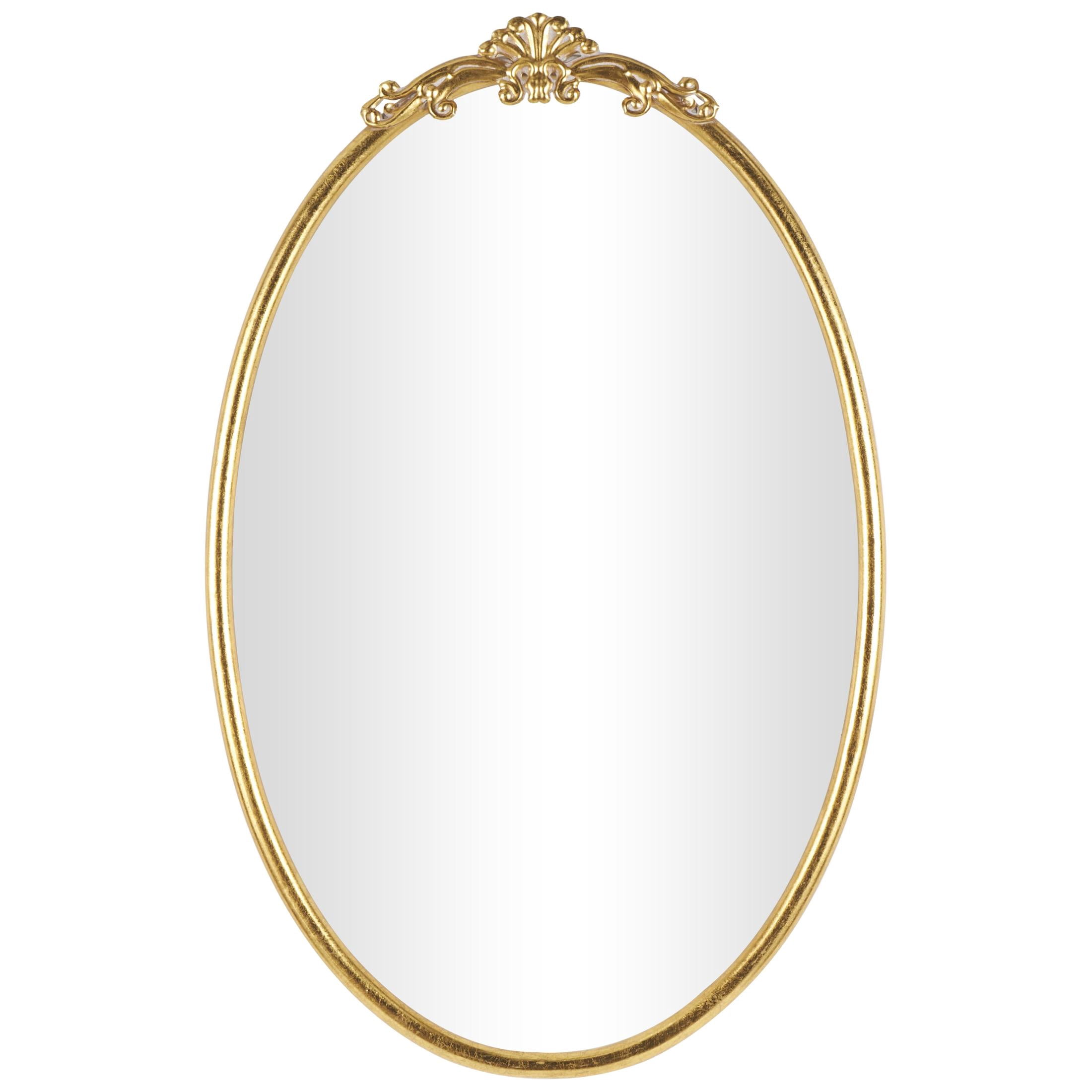 DecMode 24" x 38" Gold Ornate Baroque Oval Scroll Wall Mirror