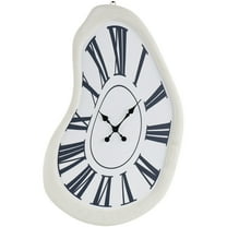 DecMode 24" x 40" White Wooden Abstract Wavy Wall Clock with Roman Numerals