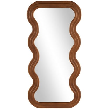 DecMode 24" x 47" Brown Wavy Wall Mirror with Dimensional Carved Frame