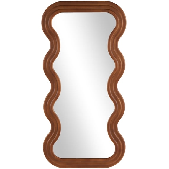 DecMode 24" x 47" Brown Wavy Wall Mirror with Dimensional Carved Frame