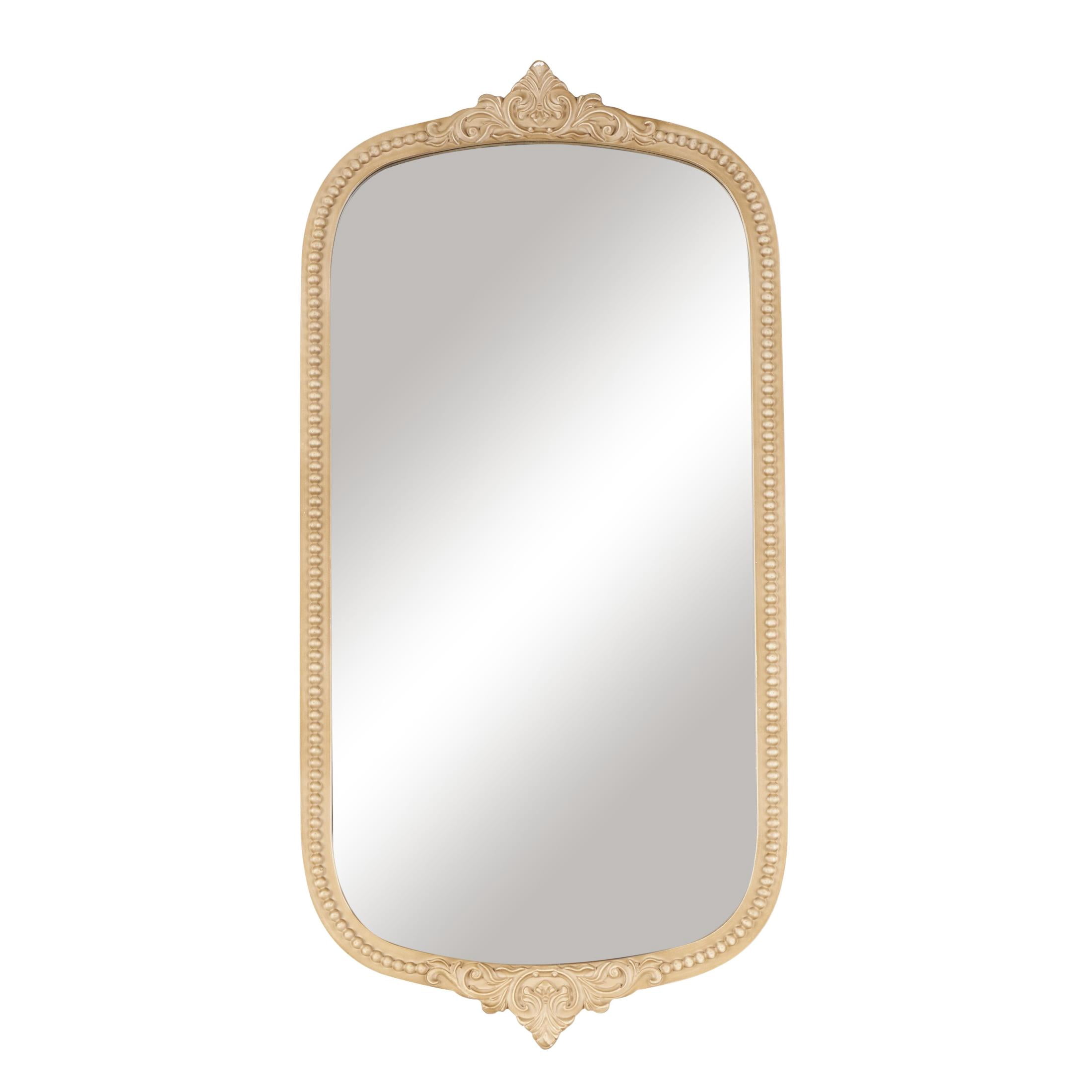 DecMode 24" x 48" Light Brown Oval Scroll Wall Mirror with Beaded Frame