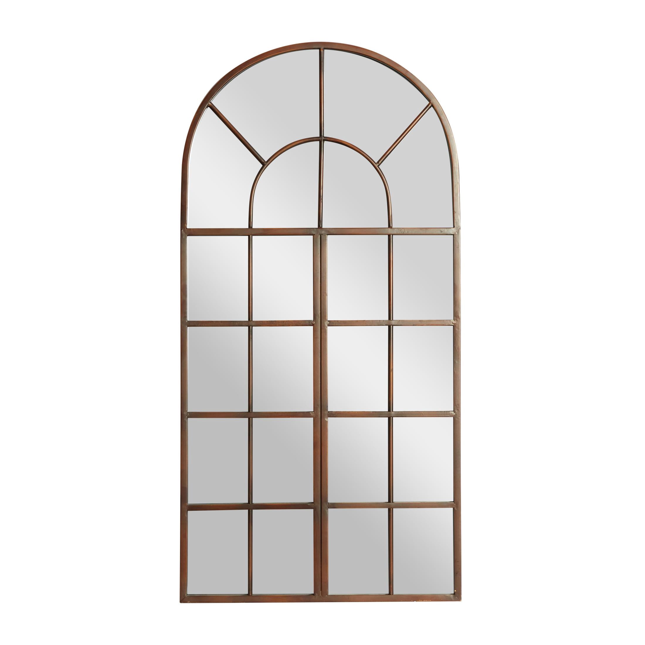 DecMode 24" x 48" Brown Arched Window Pane Wall Mirror