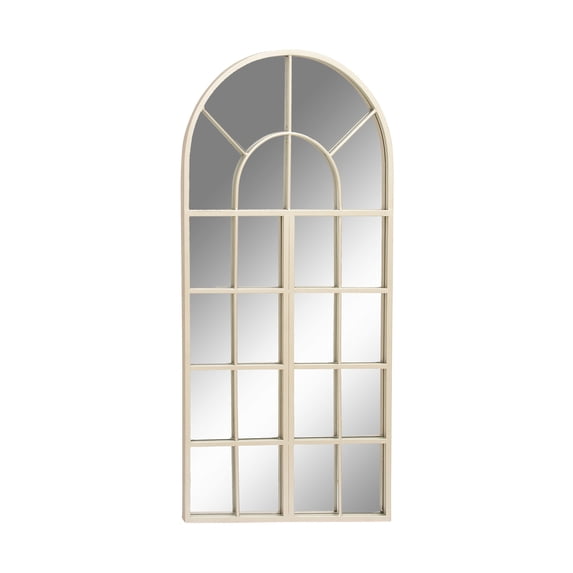 DecMode 24" x 48" White Window Pane Inspired Wall Mirror with Arched Top