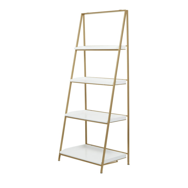 DecMode 22 x 69 Gold Acrylic 5-Tier Shelving Unit with Clear Glass Top  and Acrylic Legs, 1-Piece 