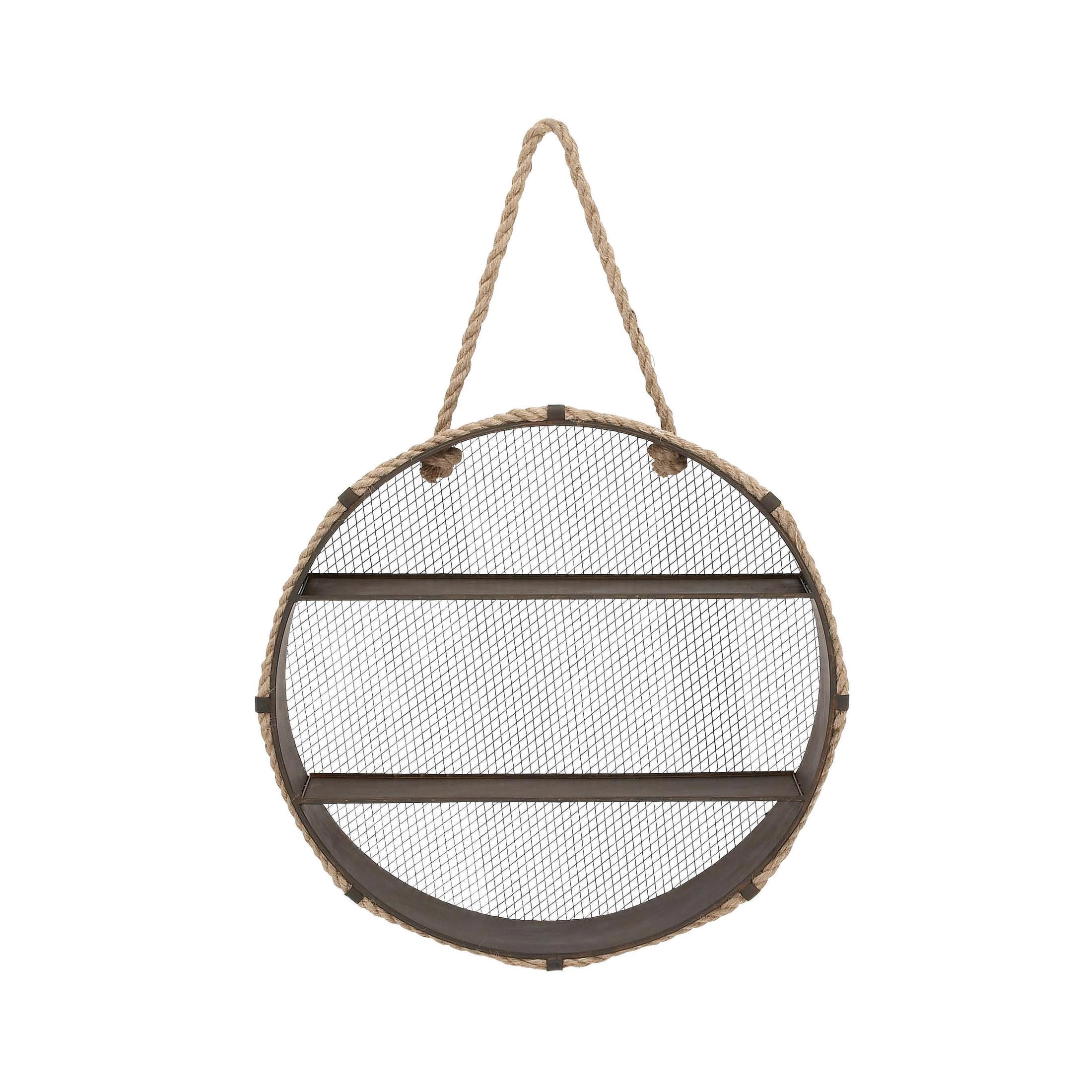 DecMode 24" x 6" Round 2-Tier Black Wall Shelf with Hanging Rope