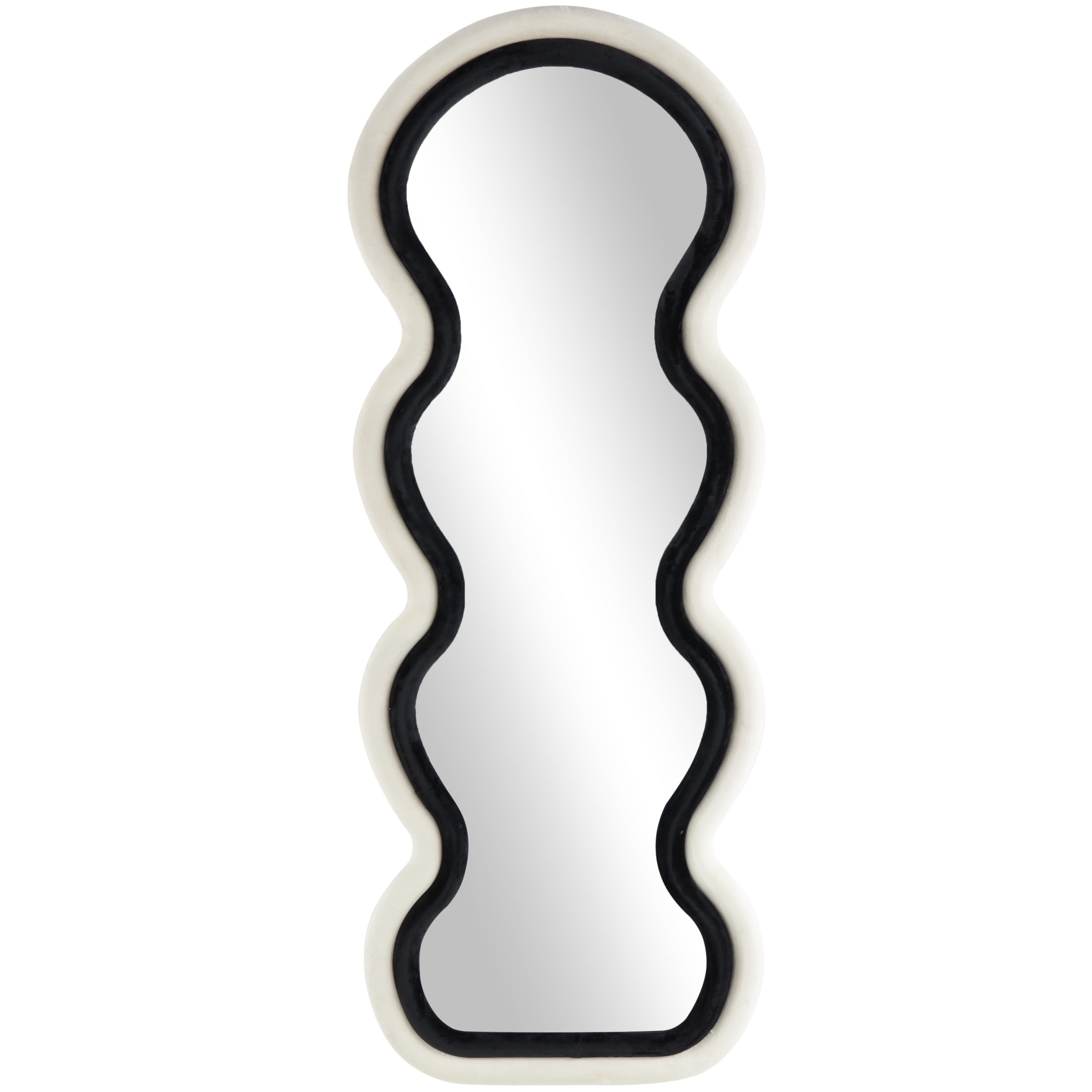 DecMode 24" x 63" Black Abstract Wavy Wall Mirror with Layered Frame