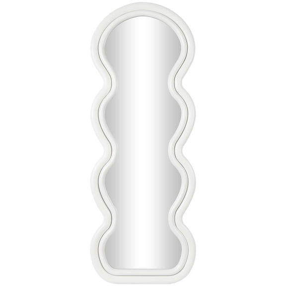DecMode 24" x 63" White Wavy Abstract Wall Mirror with Layered Frame