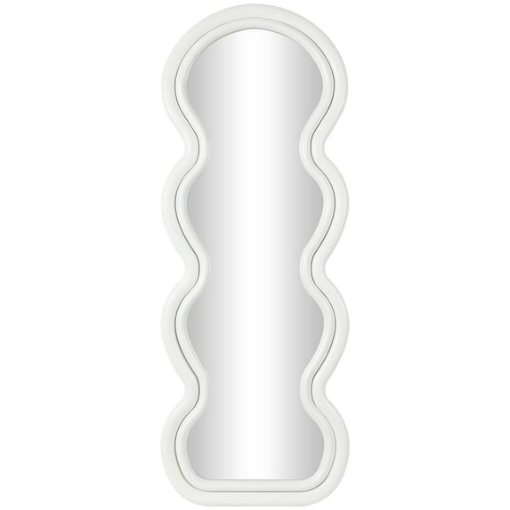 DecMode 24" x 63" White Wavy Abstract Wall Mirror with Layered Frame