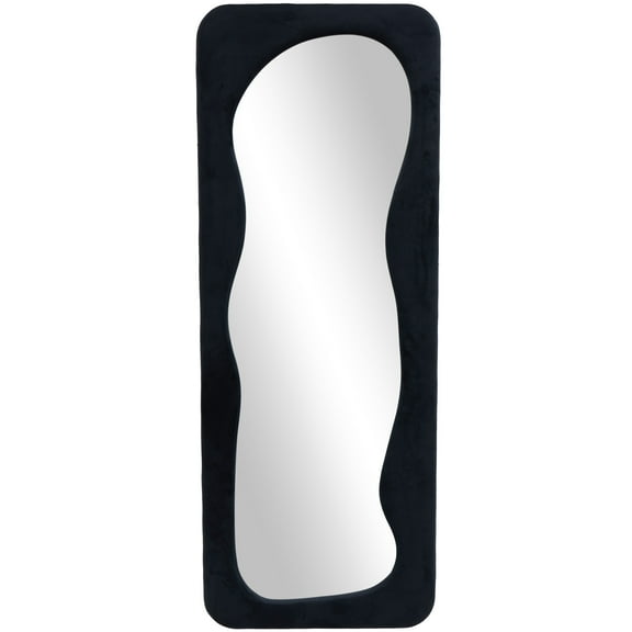 DecMode 24" x 64" Black Velvet Wavy Floor Mirror