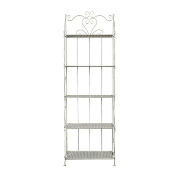 DecMode 24" x 73" White Metal Scroll Indoor Outdoor Tall Folding 5 Shelves Bakers Rack, 1-Piece
